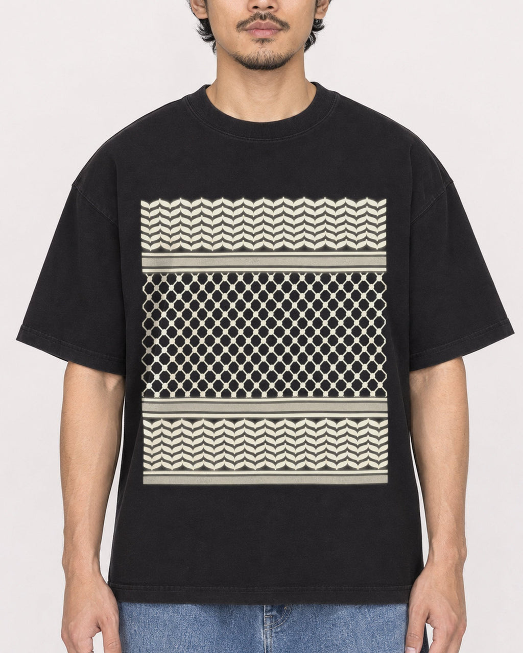 Mockup Boxy Heavyweight Tee Black male close-up 02