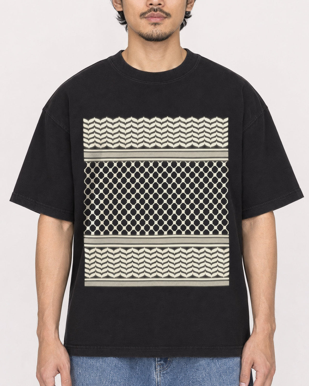 Mockup Boxy Heavyweight Tee Black male close-up 02