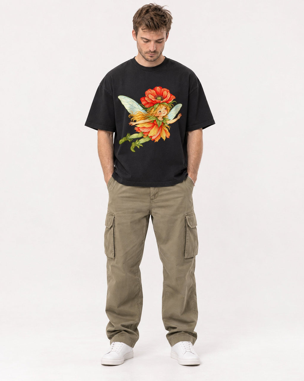 Mockup Boxy Heavyweight Tee Black male full-body 08