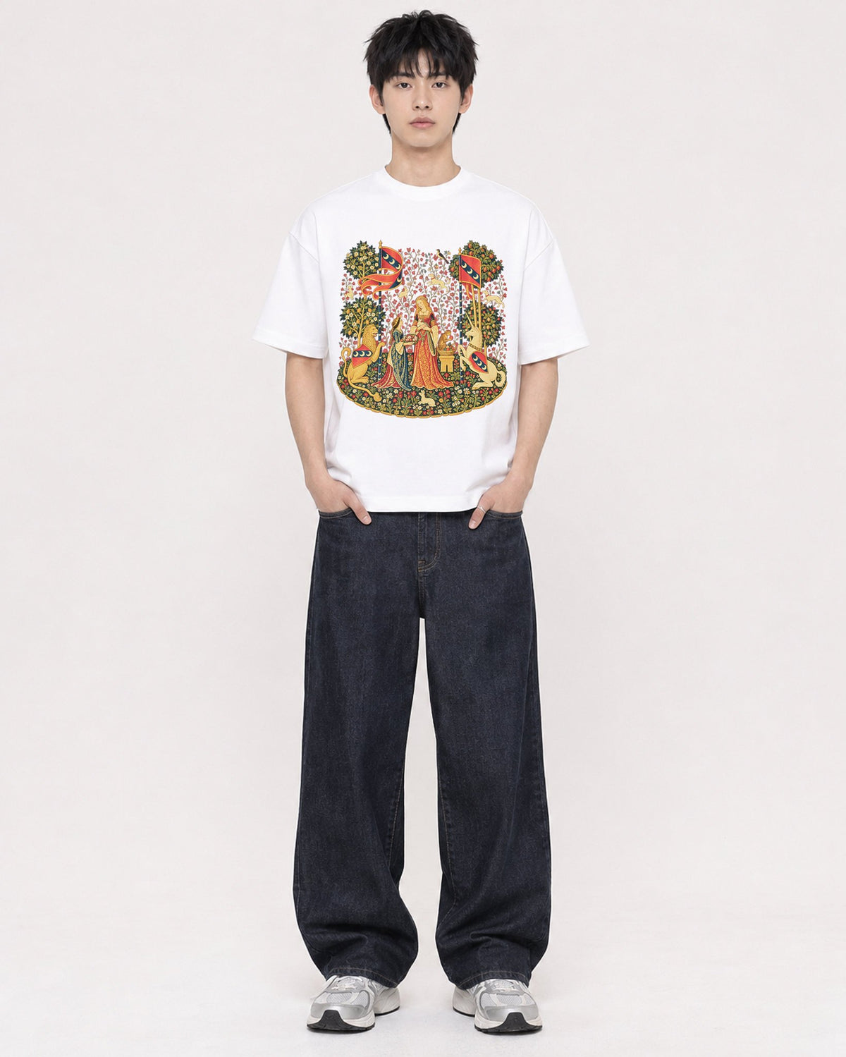 Mockup Boxy Heavyweight Tee White male full-body 01