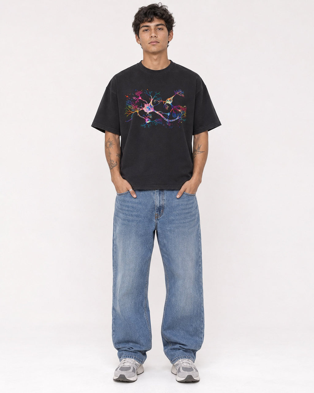 Mockup Boxy Heavyweight Tee Black male full-body 06