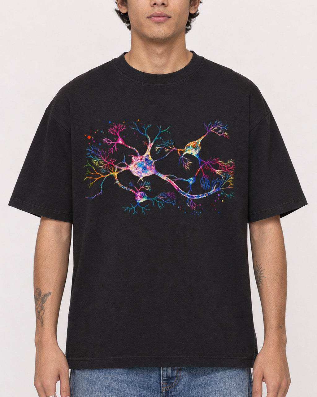 Mockup Boxy Heavyweight Tee Black male close-up 06