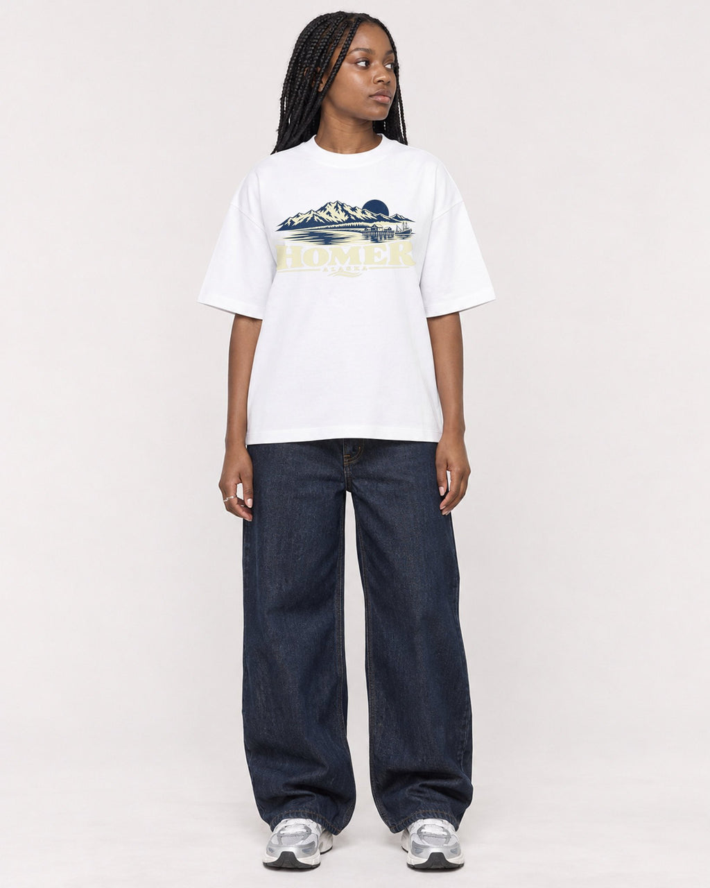 Mockup Boxy Heavyweight Tee White female full-body 04