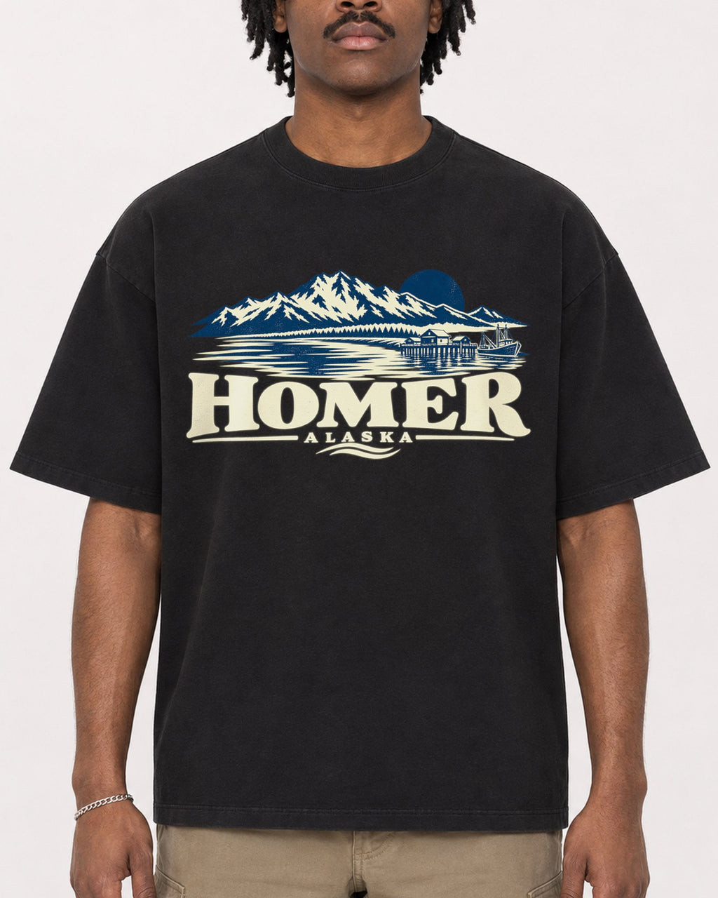 Mockup Boxy Heavyweight Tee Black male close-up 04