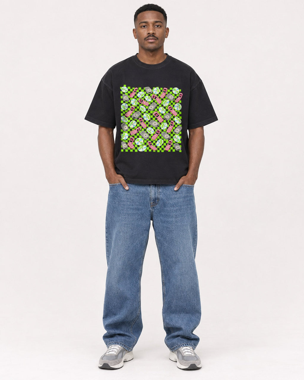 Mockup Boxy Heavyweight Tee Black male full-body 14