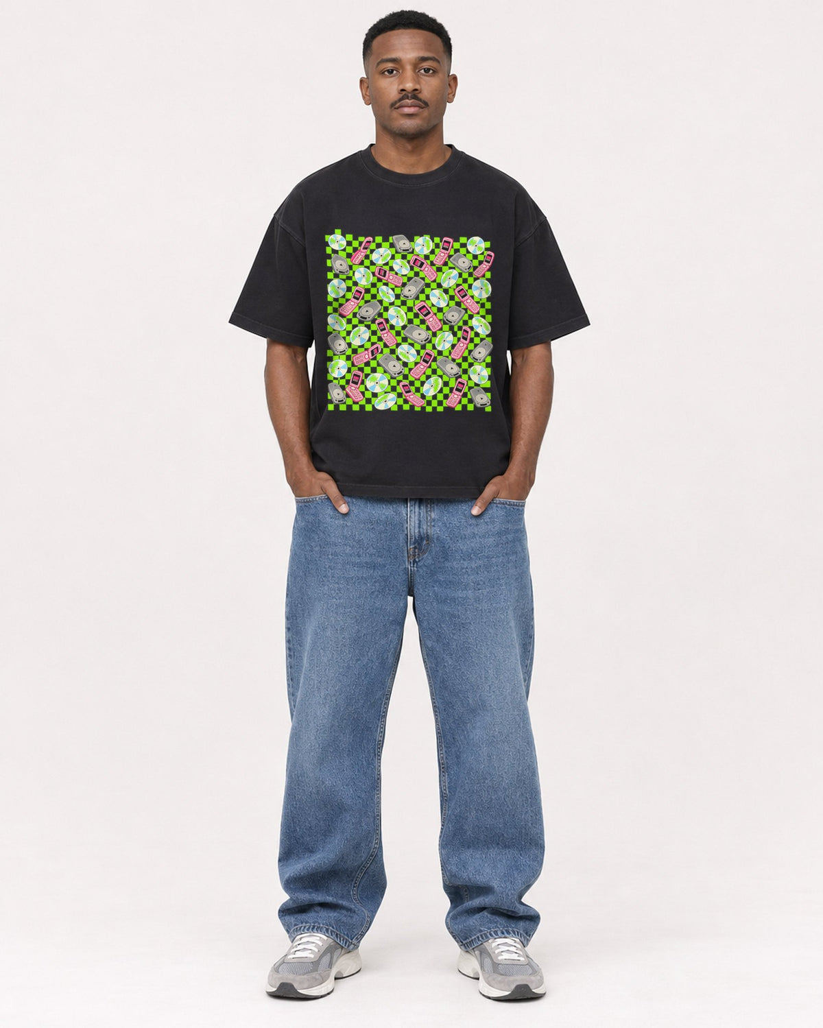 Mockup Boxy Heavyweight Tee Black male full-body 14