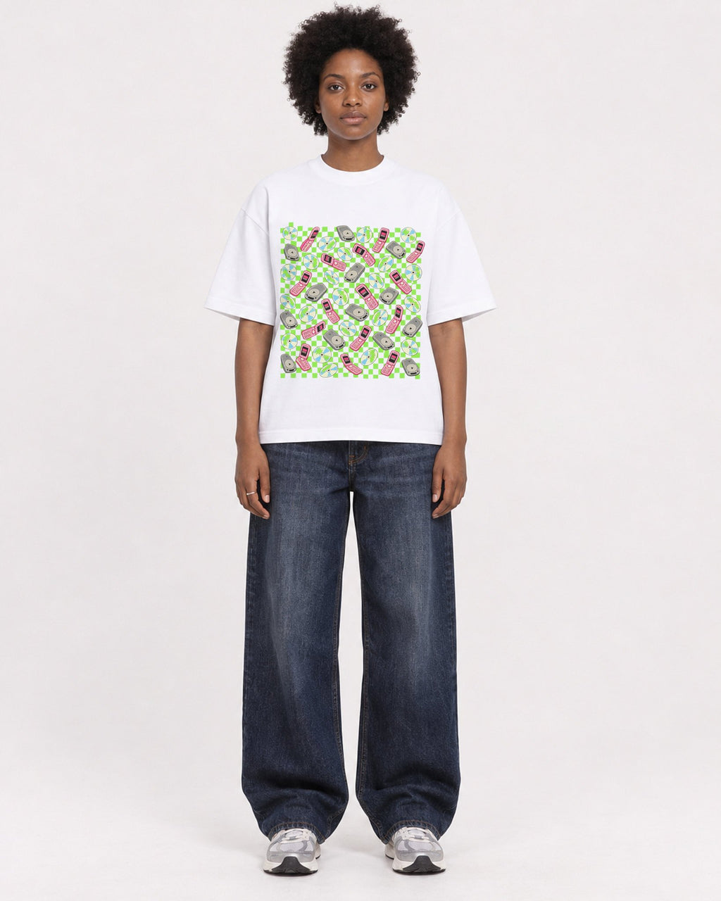 Mockup Boxy Heavyweight Tee White female full-body 14
