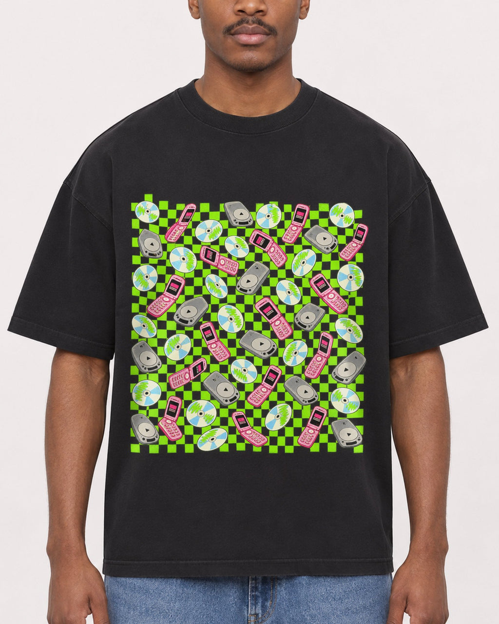 Mockup Boxy Heavyweight Tee Black male close-up 14