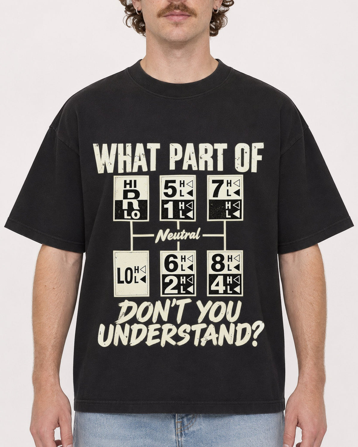 Mockup Boxy Heavyweight Tee Black male close-up 09