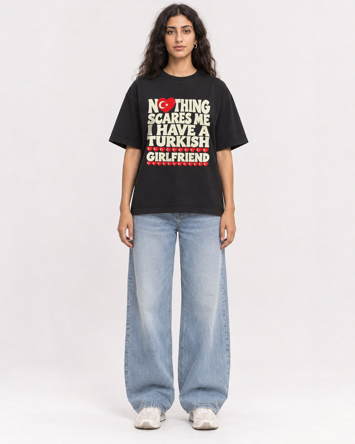Mockup Boxy Heavyweight Tee Black female full-body 07