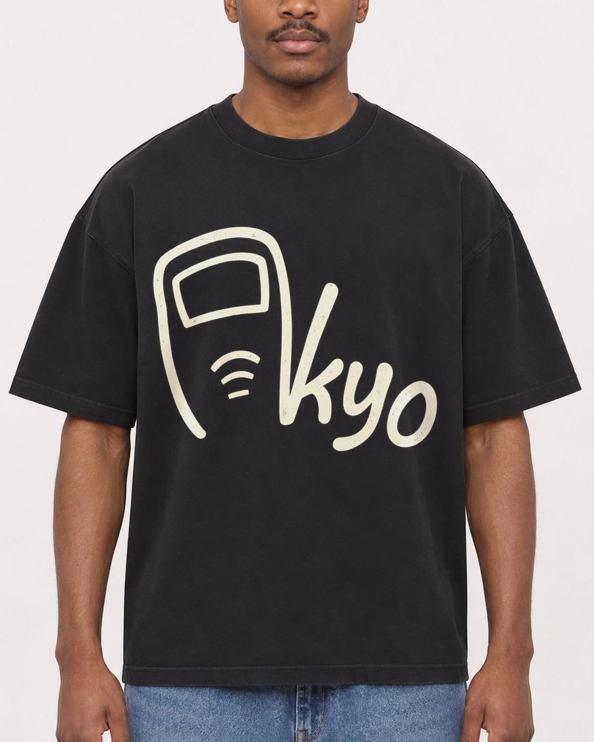 Mockup Boxy Heavyweight Tee Black male close-up 14