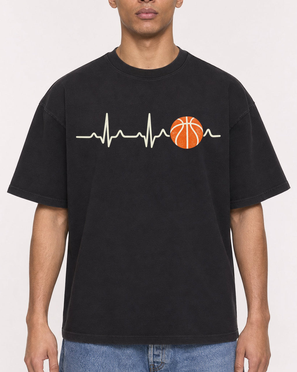 Mockup Boxy Heavyweight Tee Black male close-up 50