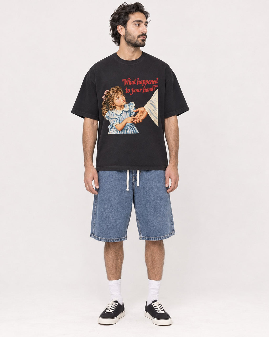 Mockup Boxy Heavyweight Tee Black male full-body 47