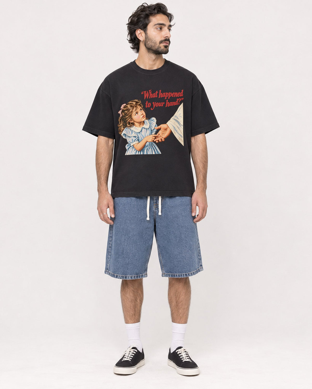 Mockup Boxy Heavyweight Tee Black male full-body 47