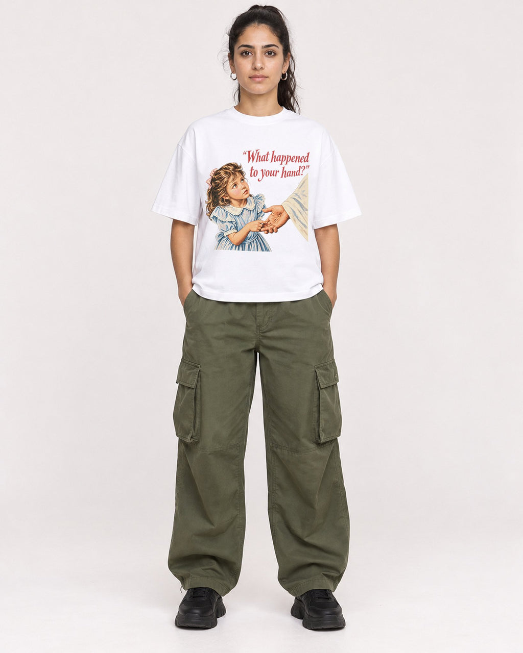 Mockup Boxy Heavyweight Tee White female full-body 47