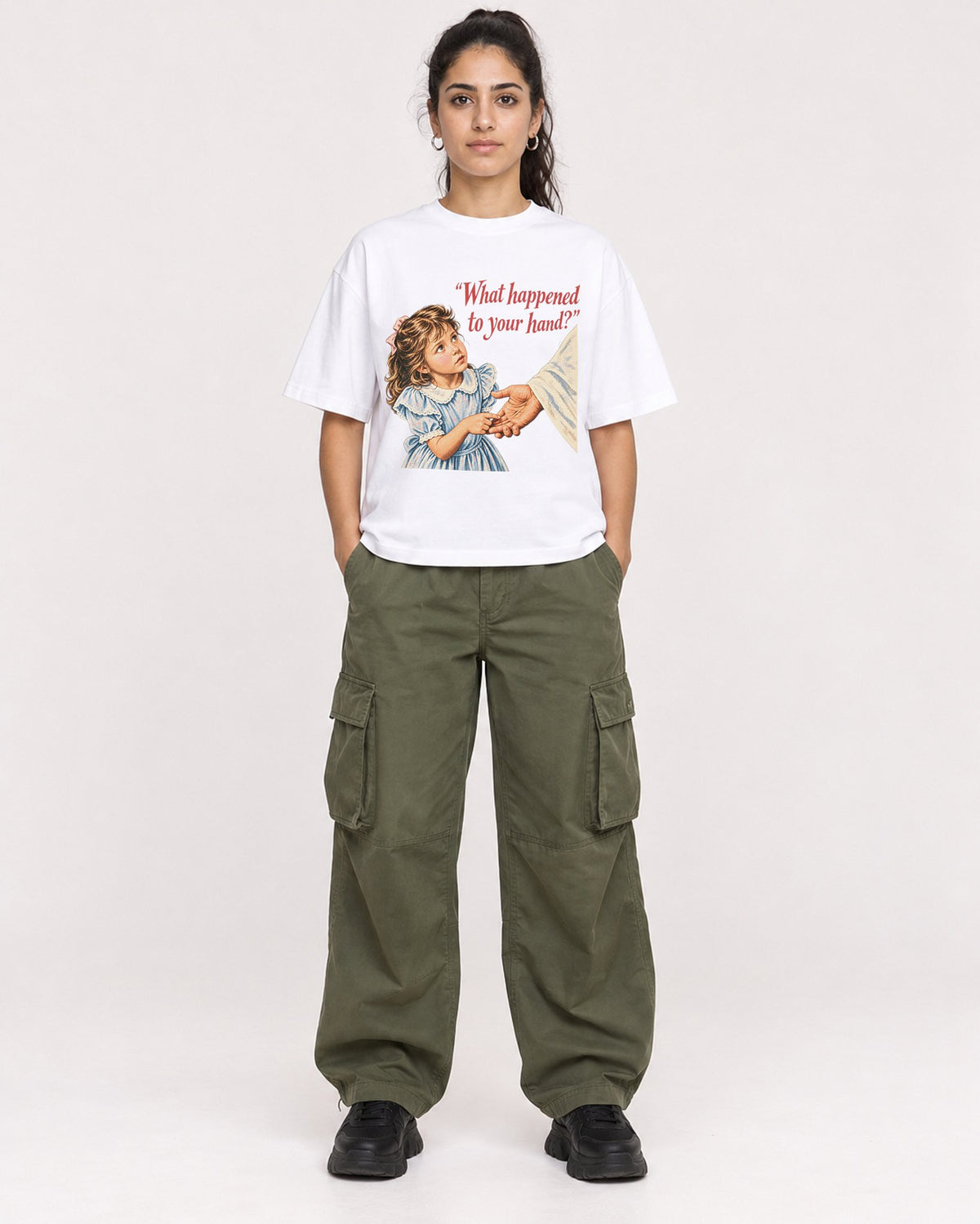 Mockup Boxy Heavyweight Tee White female full-body 47