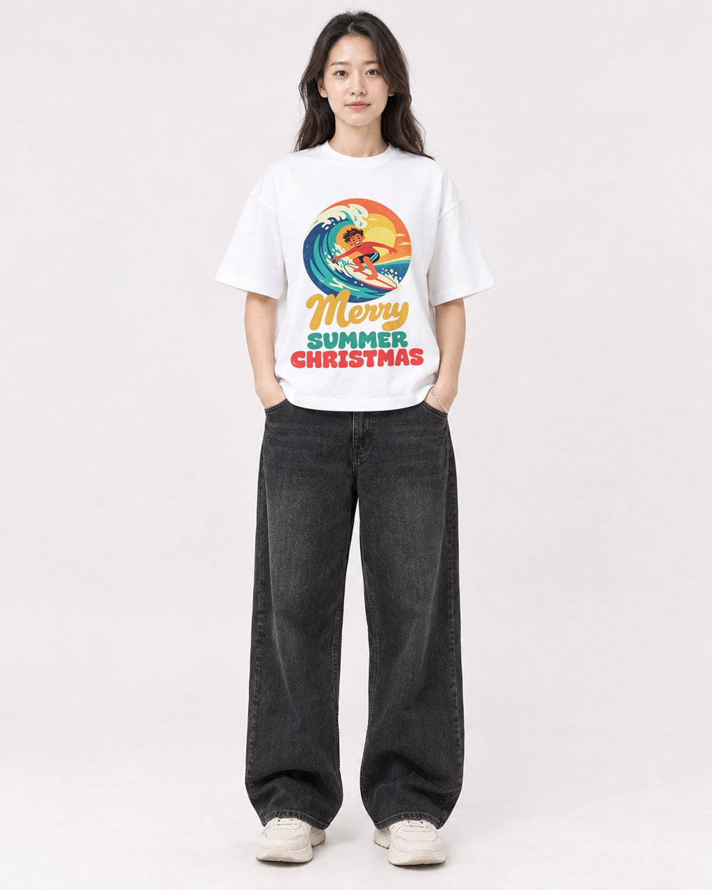 Mockup Boxy Heavyweight Tee White female full-body 03