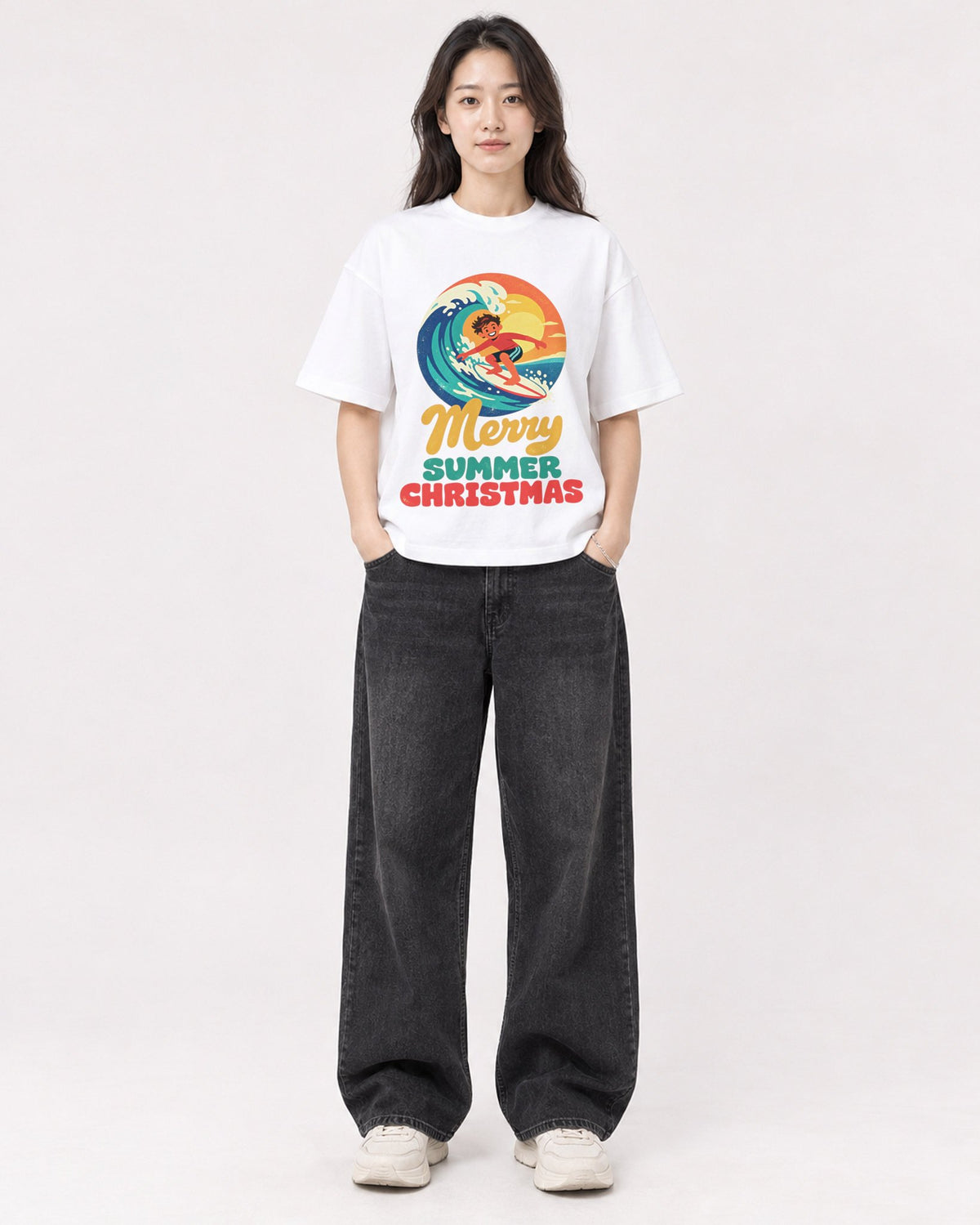 Mockup Boxy Heavyweight Tee White female full-body 03