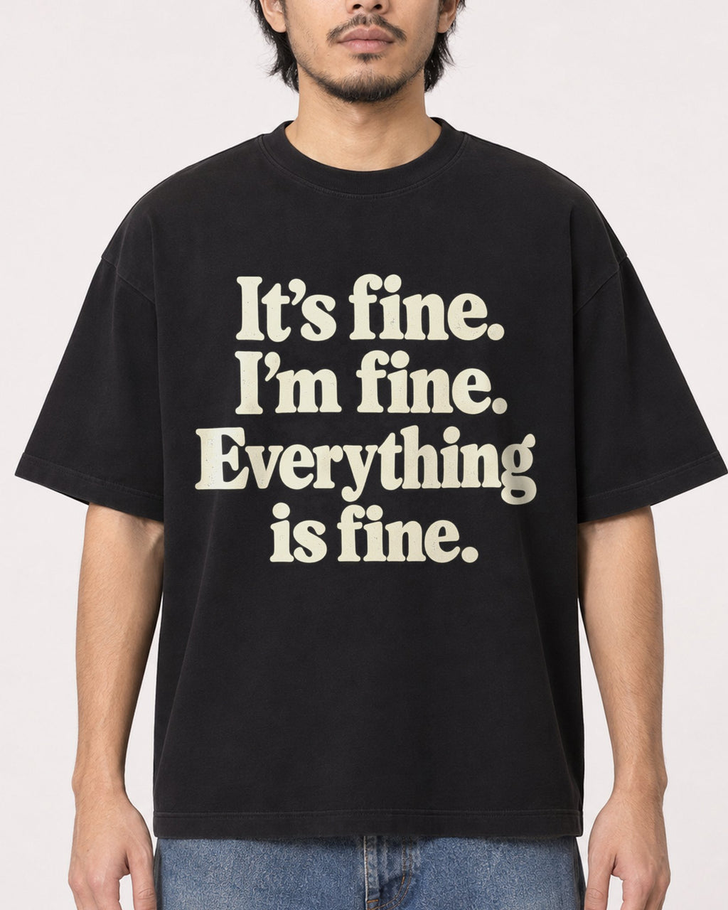 Mockup Boxy Heavyweight Tee Black male close-up 22