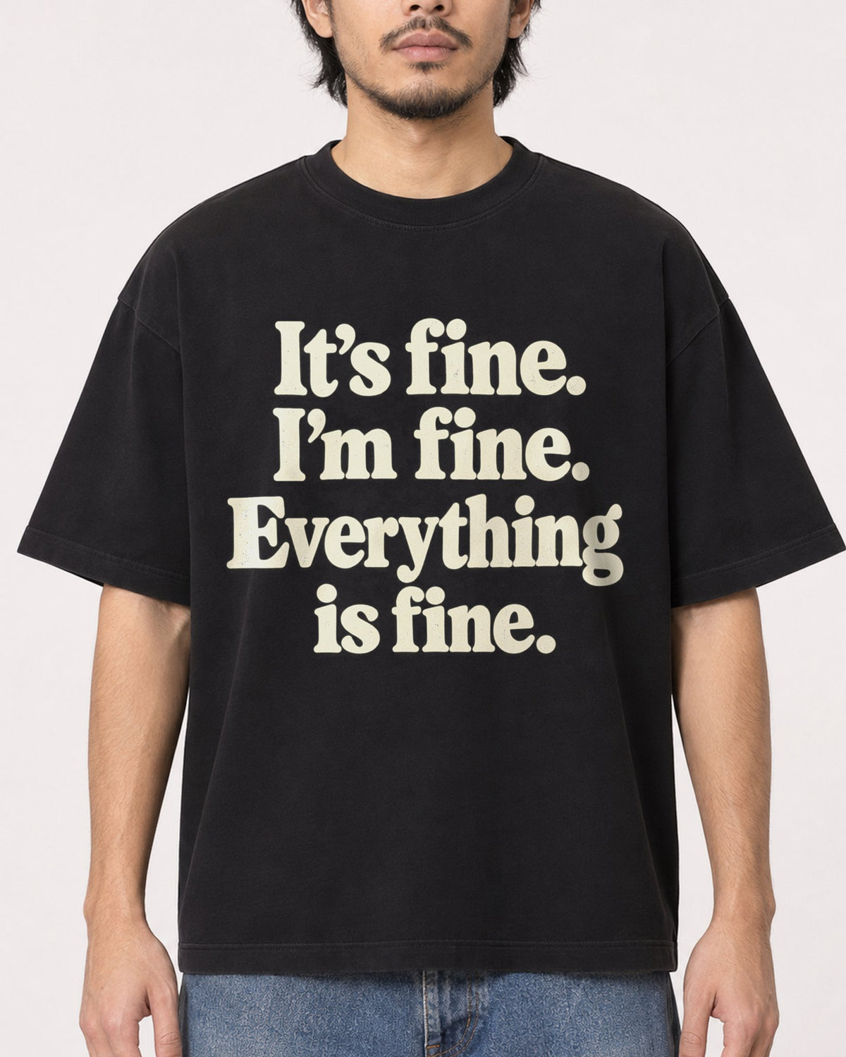 Mockup Boxy Heavyweight Tee Black male close-up 22