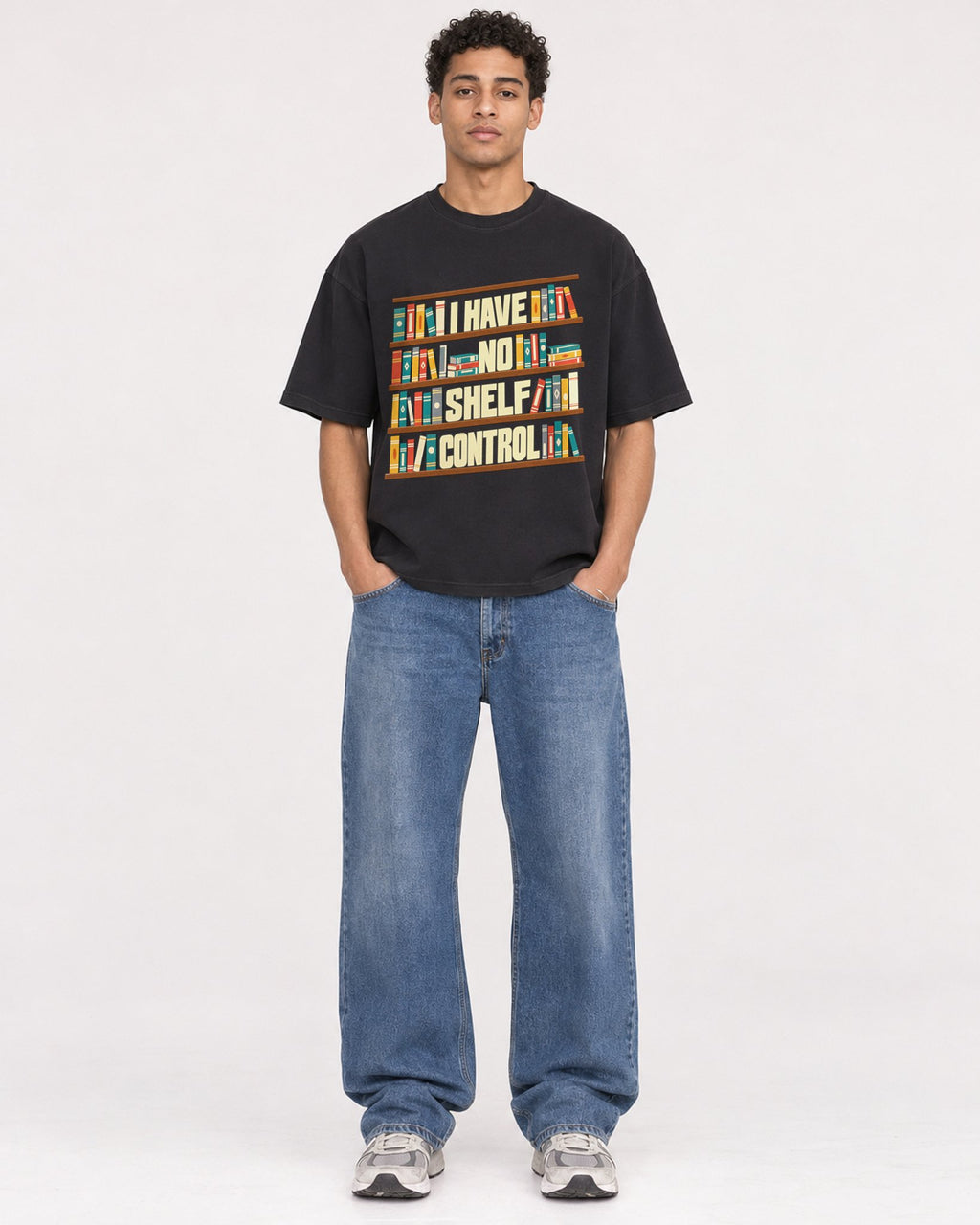 Mockup Boxy Heavyweight Tee Black male full-body 10