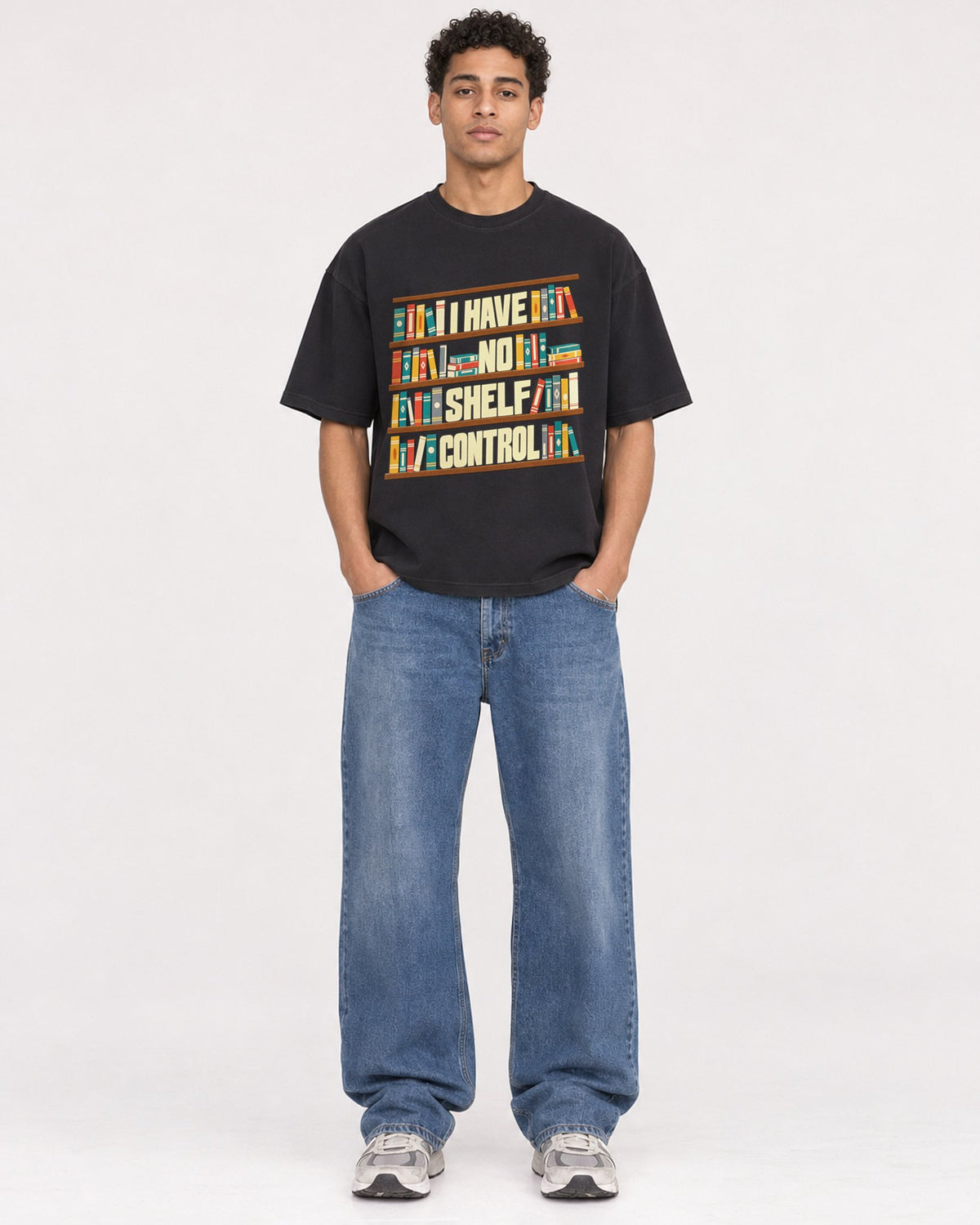 Mockup Boxy Heavyweight Tee Black male full-body 10