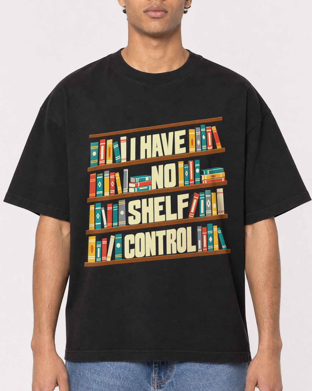 Mockup Boxy Heavyweight Tee Black male close-up 10
