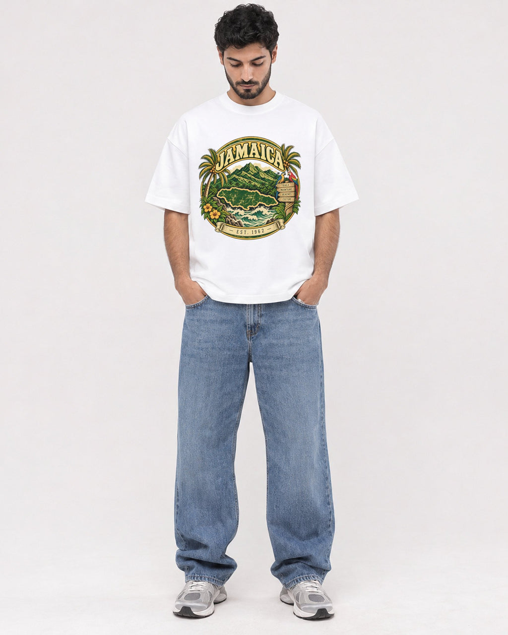 Mockup Boxy Heavyweight Tee White male full-body 07