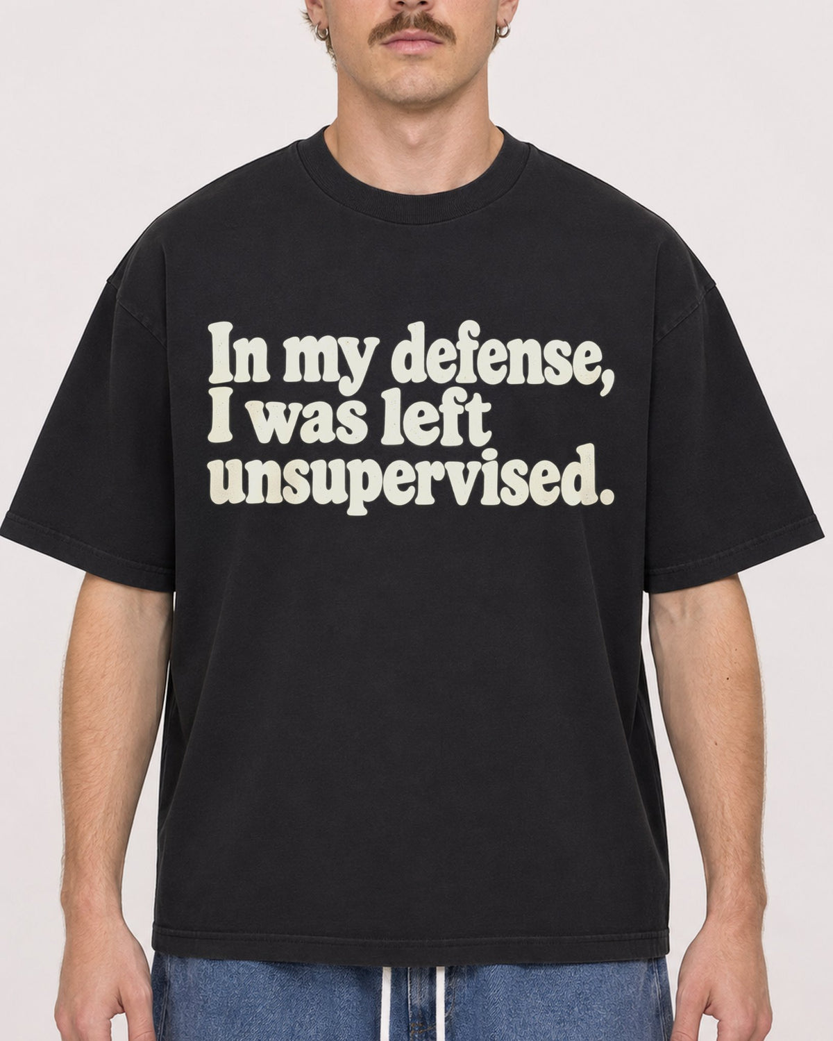 Mockup Boxy Heavyweight Tee Black male close-up 19