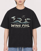 Mockup Boxy Heavyweight Tee Black male close-up 11