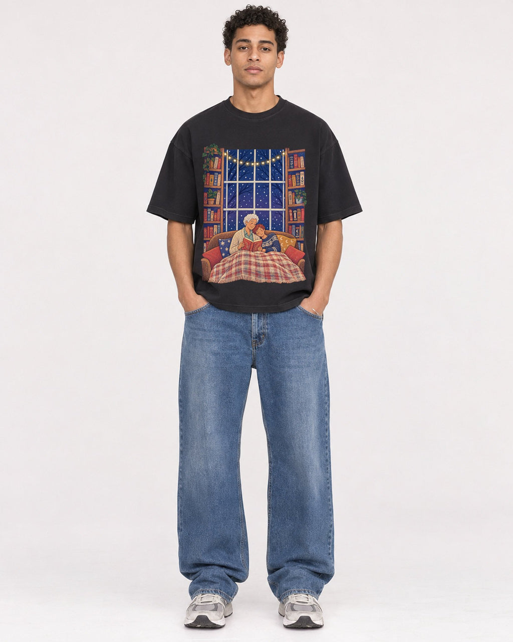 Mockup Boxy Heavyweight Tee Black male full-body 10
