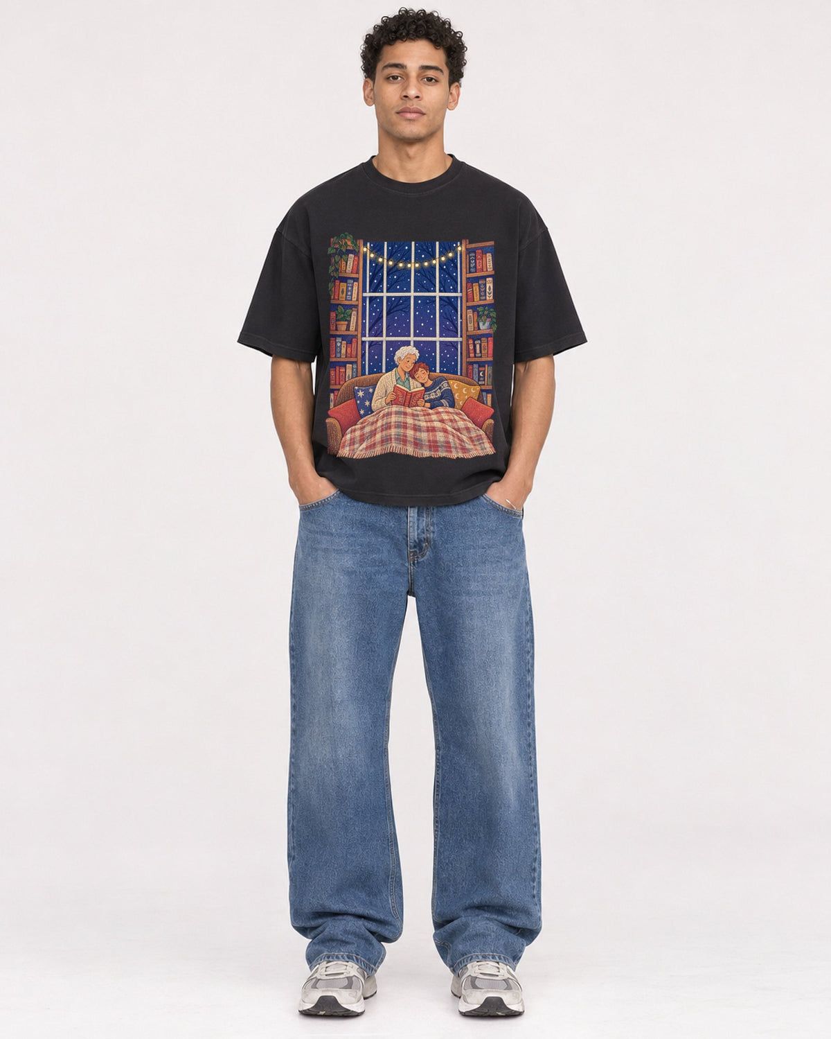 Mockup Boxy Heavyweight Tee Black male full-body 10