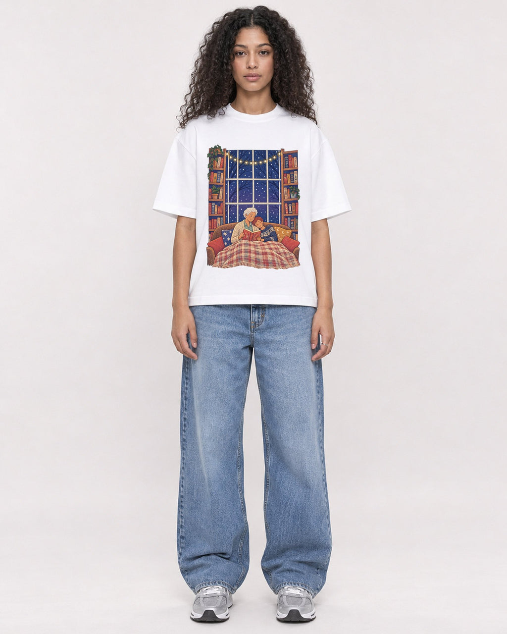 Mockup Boxy Heavyweight Tee White female full-body 10