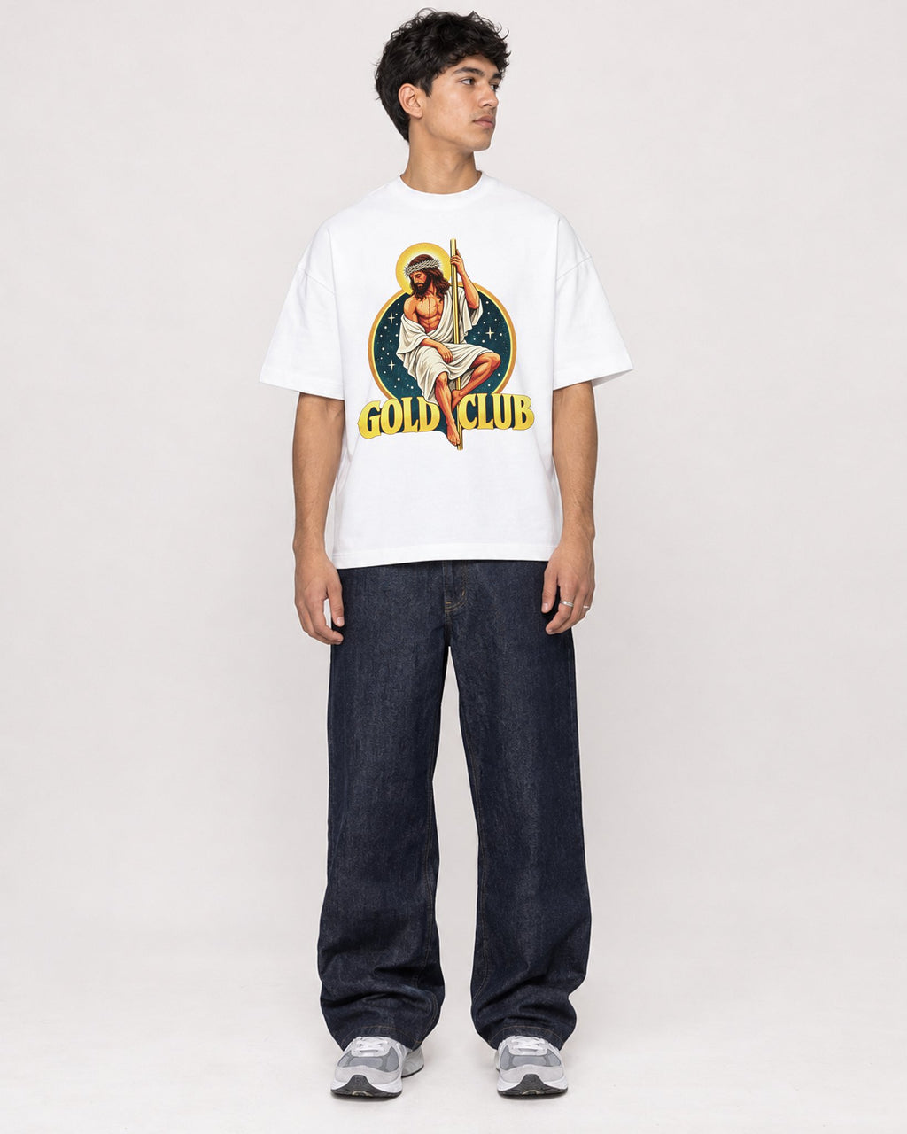 Mockup Boxy Heavyweight Tee White male full-body 46