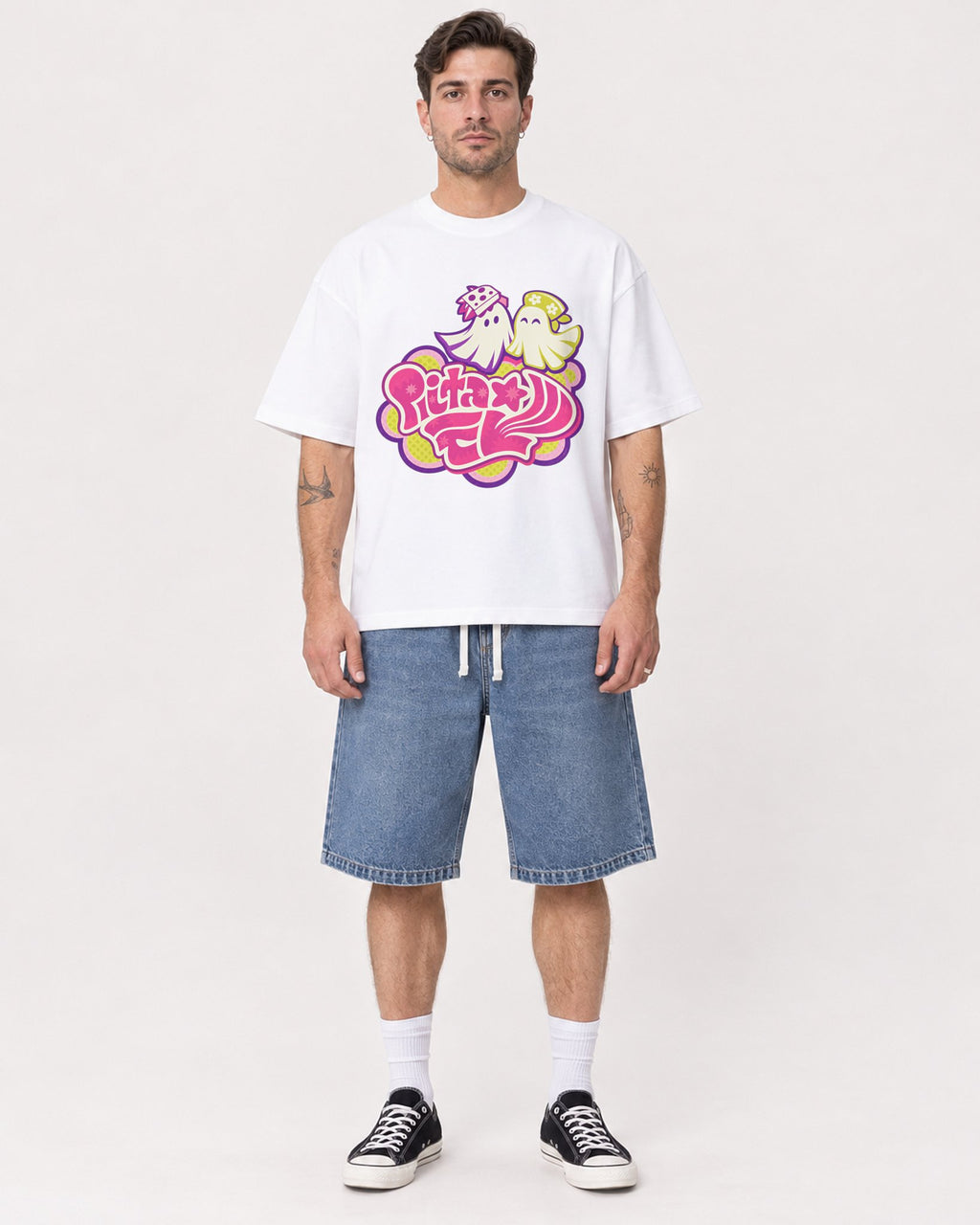 Mockup Boxy Heavyweight Tee White male full-body 48