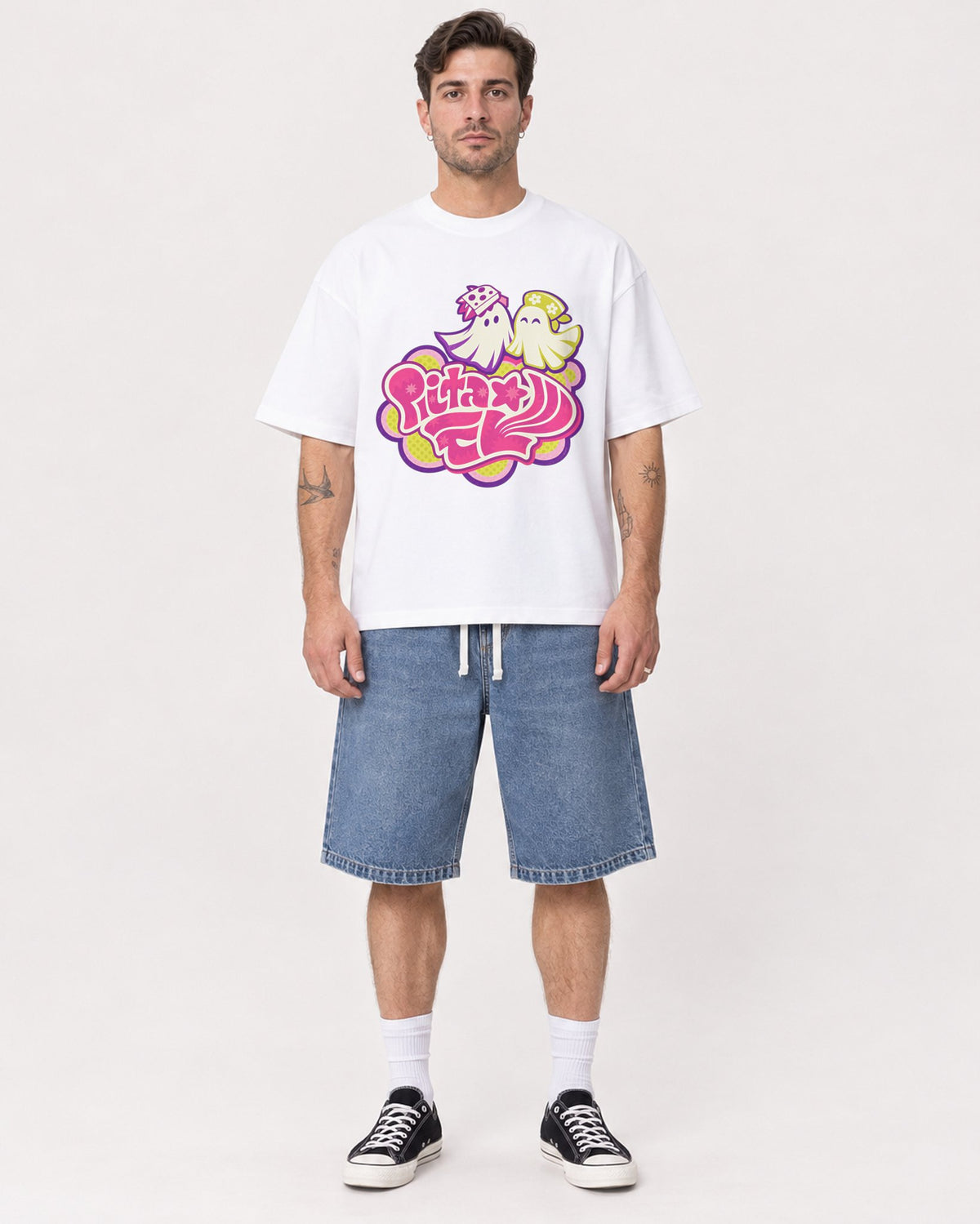 Mockup Boxy Heavyweight Tee White male full-body 48