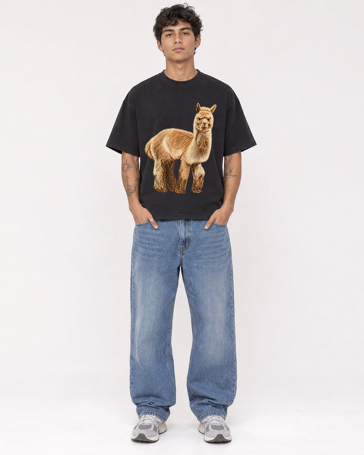 Mockup Boxy Heavyweight Tee Black male full-body 06