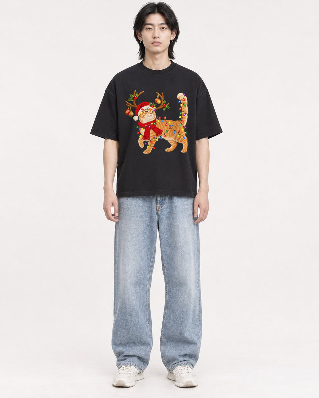 Mockup Boxy Heavyweight Tee Black male full-body 41