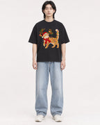 Mockup Boxy Heavyweight Tee Black male full-body 41