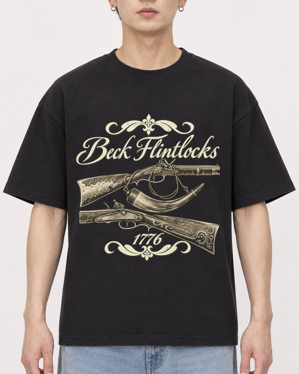 Mockup Boxy Heavyweight Tee Black male close-up 01