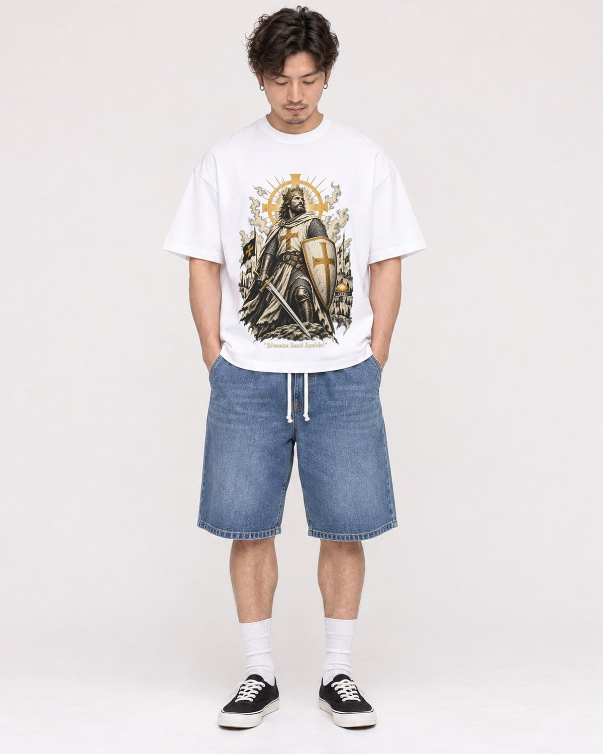 Mockup Boxy Heavyweight Tee White male full-body 03
