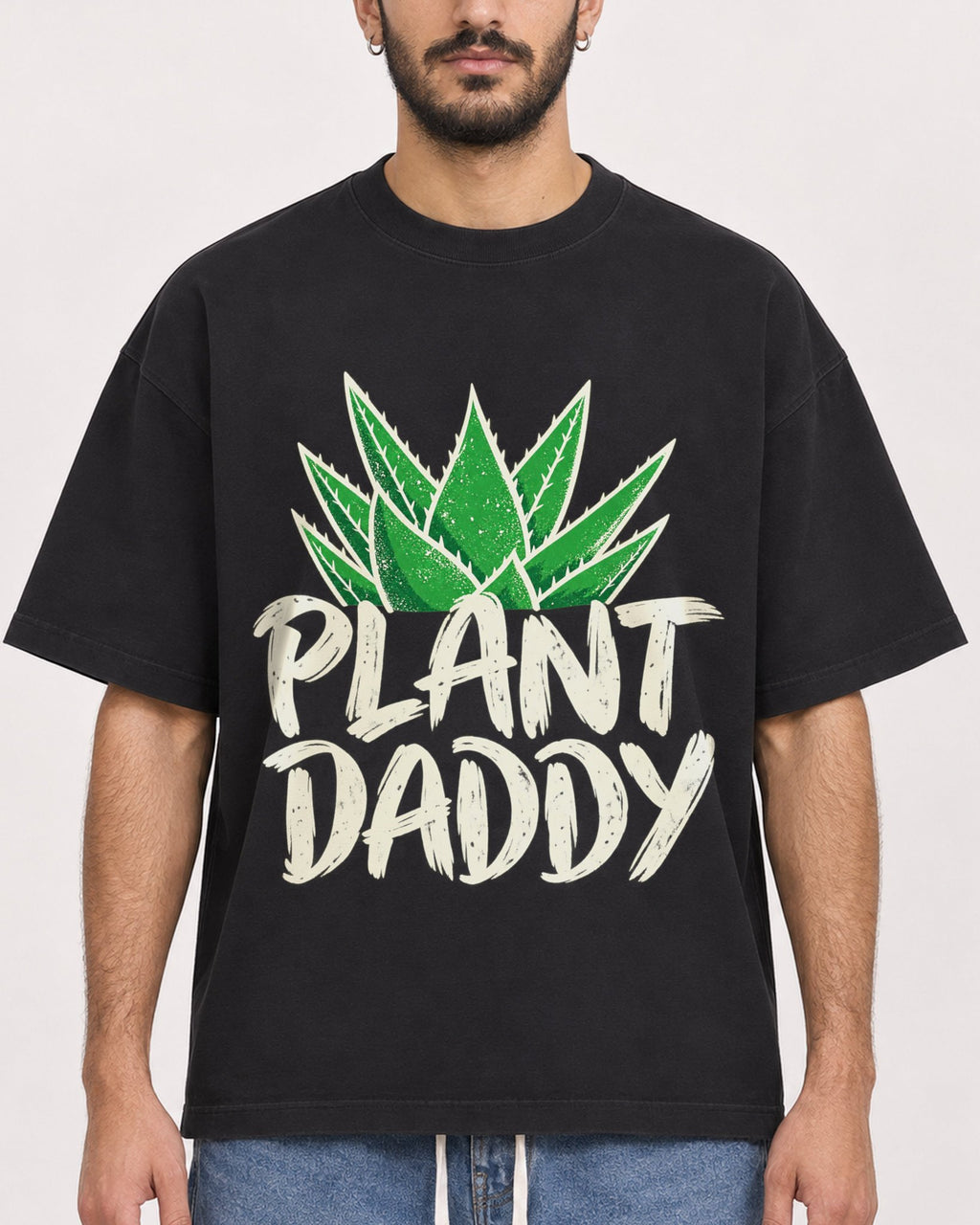 Mockup Boxy Heavyweight Tee Black male close-up 07
