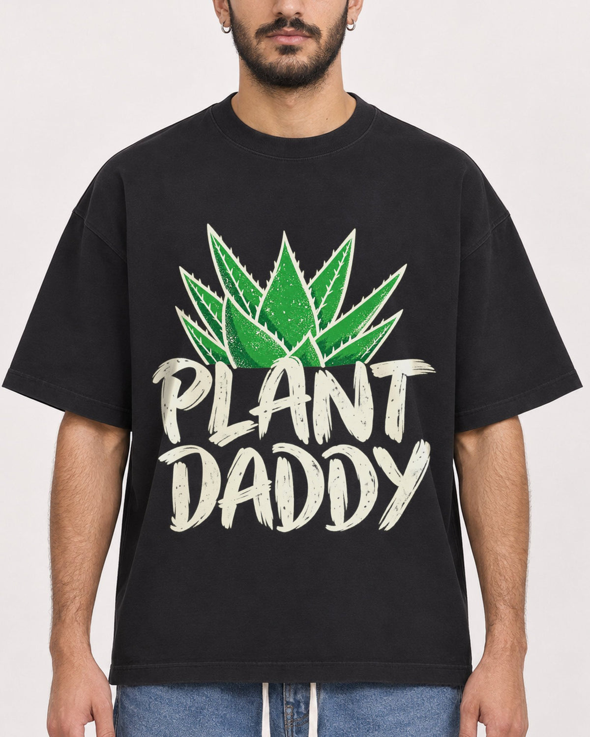 Mockup Boxy Heavyweight Tee Black male close-up 07