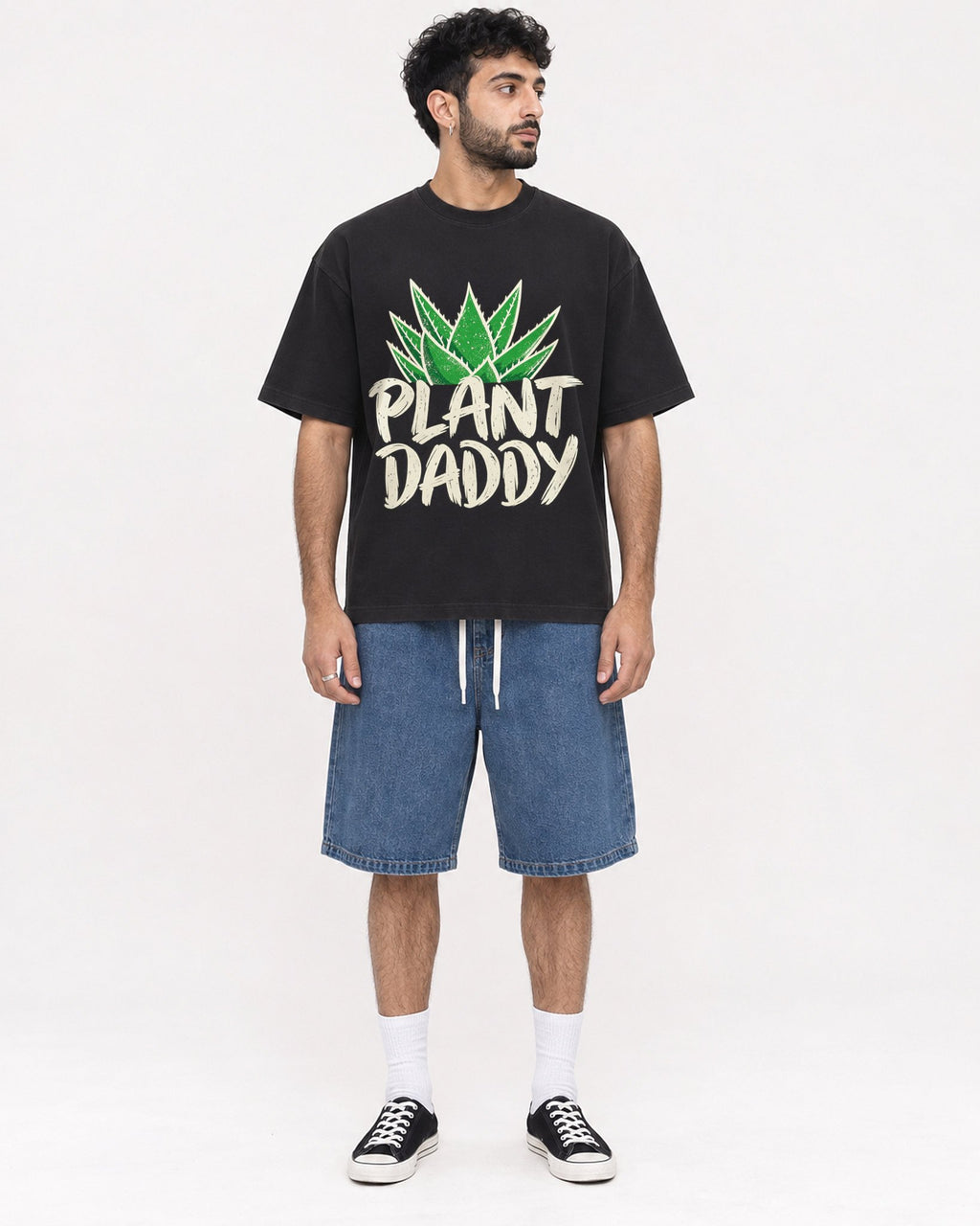 Mockup Boxy Heavyweight Tee Black male full-body 07