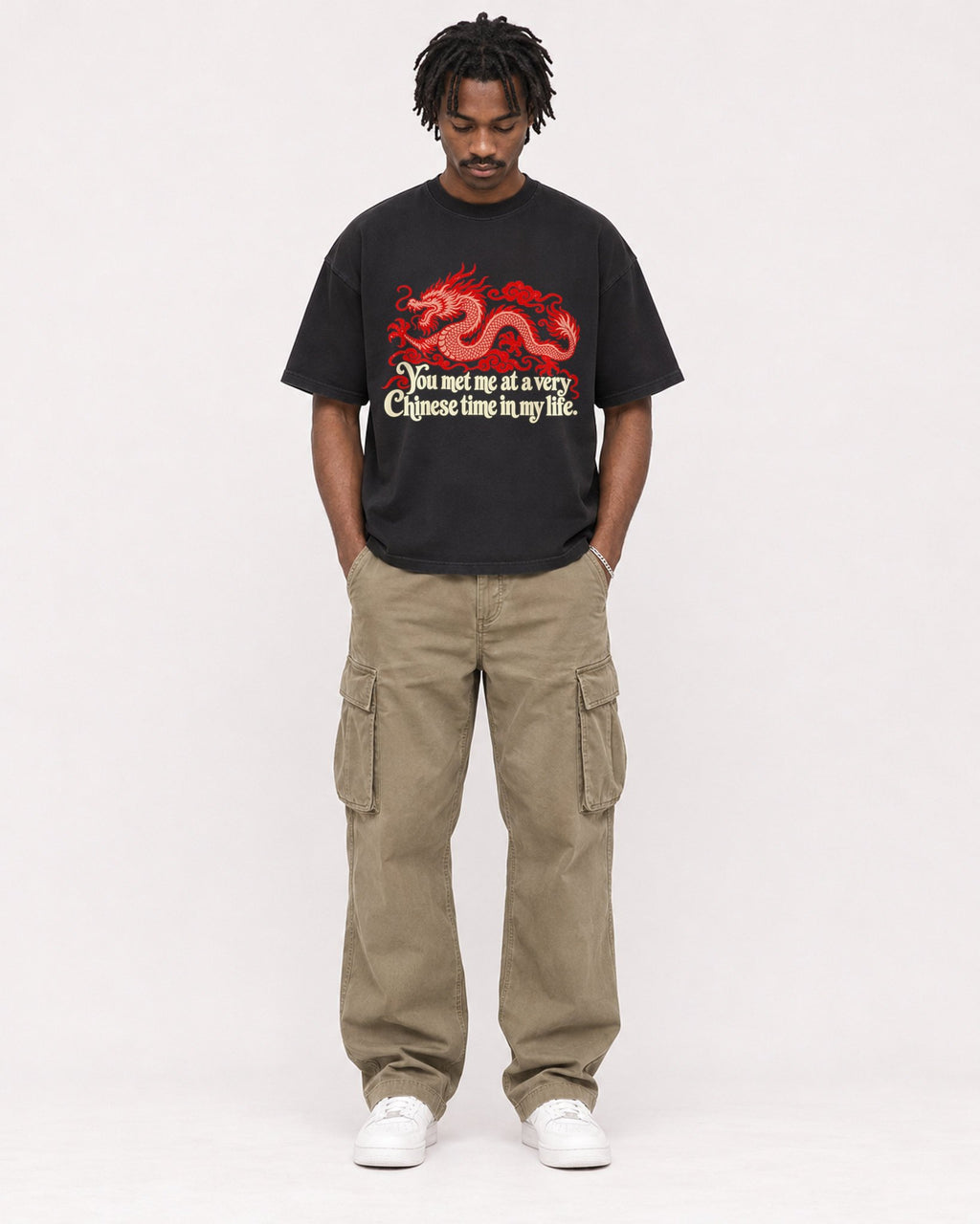 Mockup Boxy Heavyweight Tee Black male full-body 04