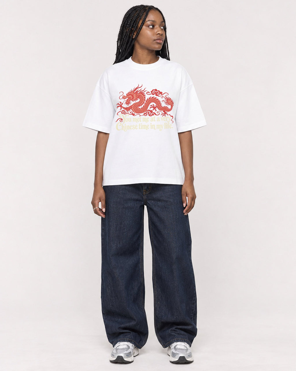 Mockup Boxy Heavyweight Tee White female full-body 04