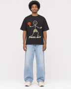 Mockup Boxy Heavyweight Tee Black male full-body 45