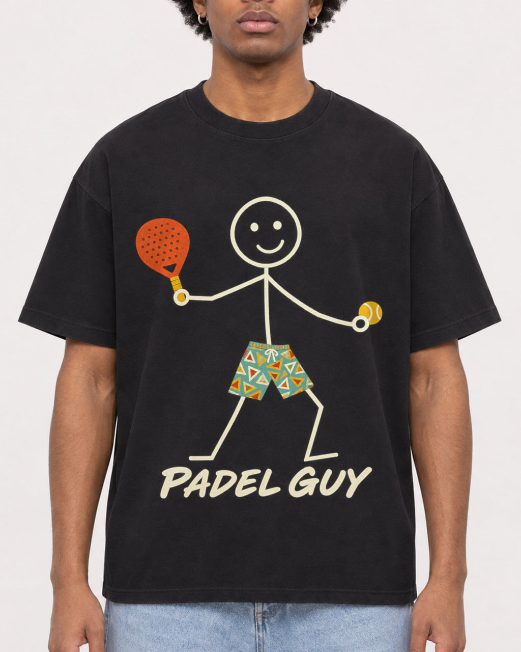 Mockup Boxy Heavyweight Tee Black male close-up 45