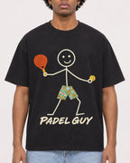 Mockup Boxy Heavyweight Tee Black male close-up 45