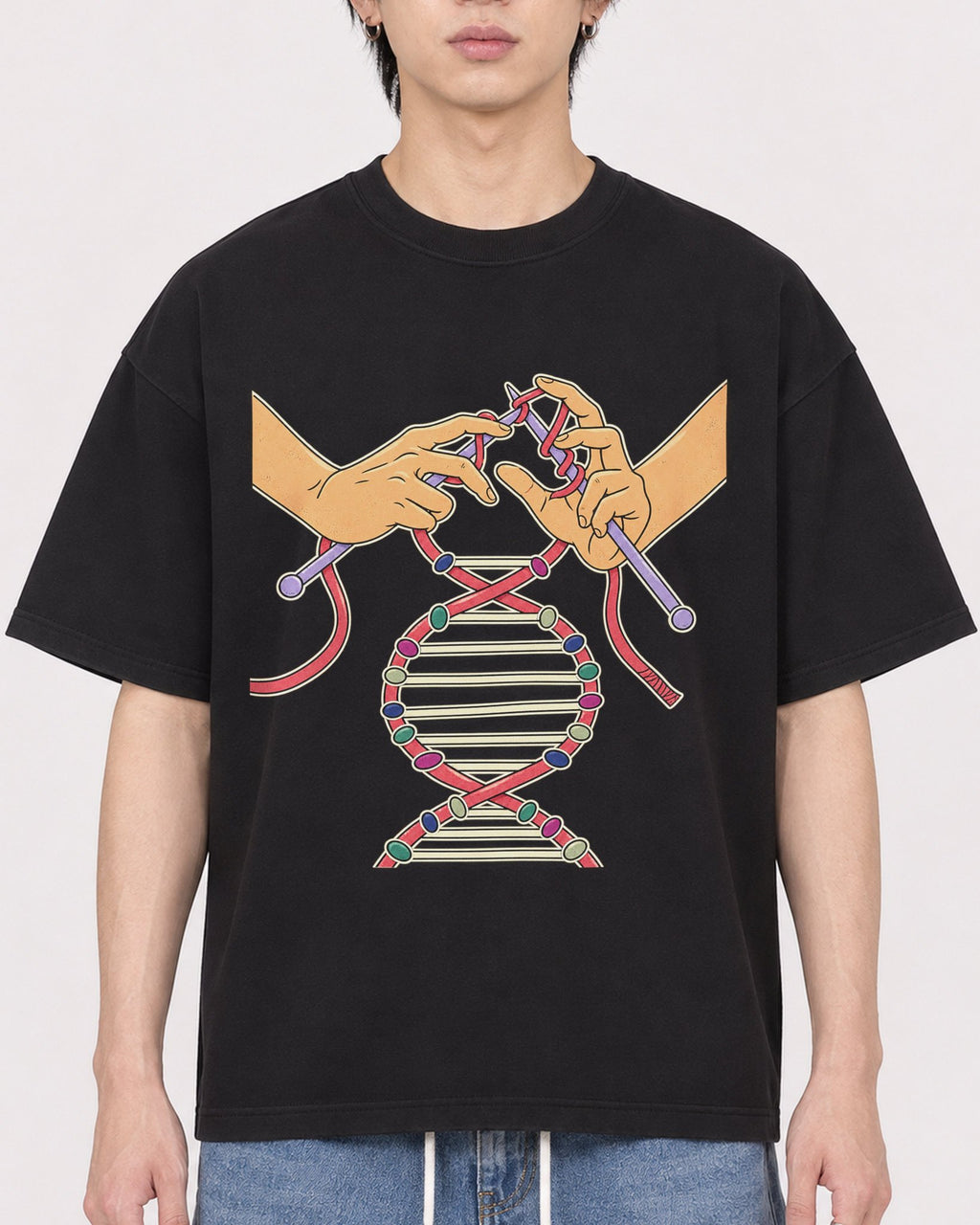 Mockup Boxy Heavyweight Tee Black male close-up 11